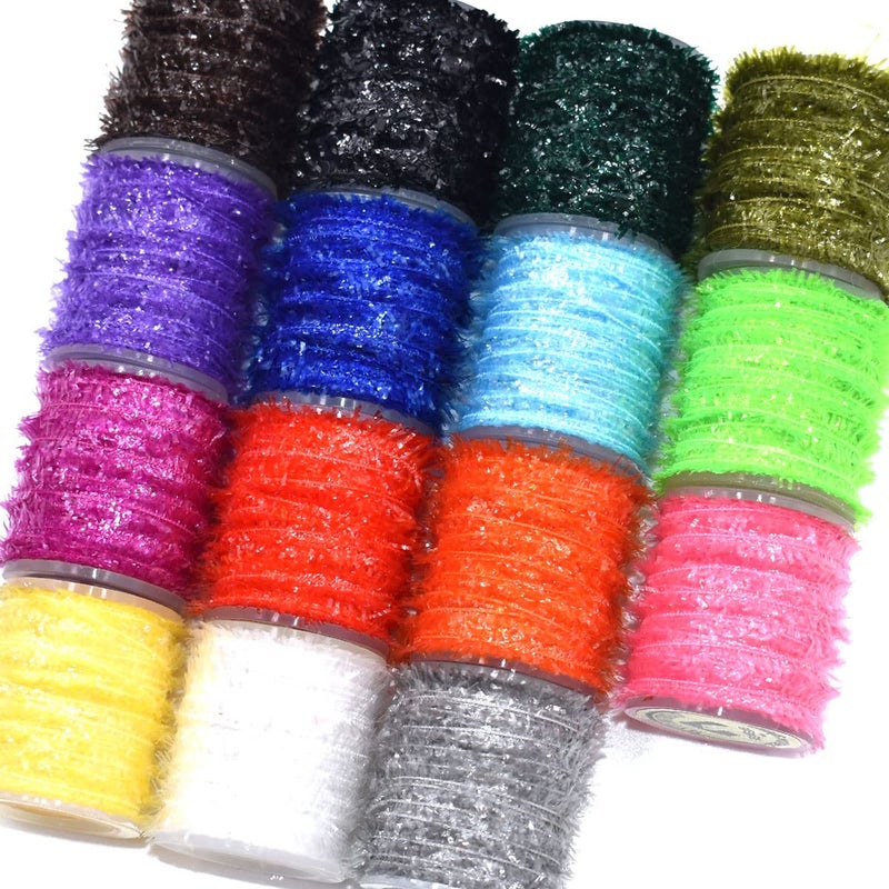 PHECDA PROFLY 15 Spools Multi Colors Tinsel Chenille Line Crystal Flash Line Total 150M Fly Fishing Tying Material for Nymphal Bugs Scud (15 Spools-10M/Spool) - Image 1